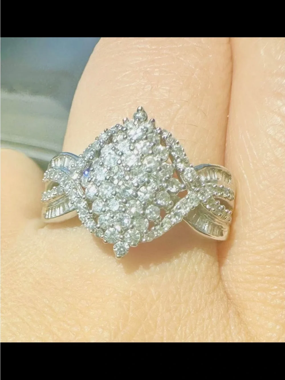 XL Natural Diamond ring band white gold on 925 silver over 1 ct sz 7 or 8 sizabl